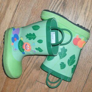 ~ Cute Cat & Jack Green Colorful Caterpillar Pull On Rain Boots Toddler size 9 ~